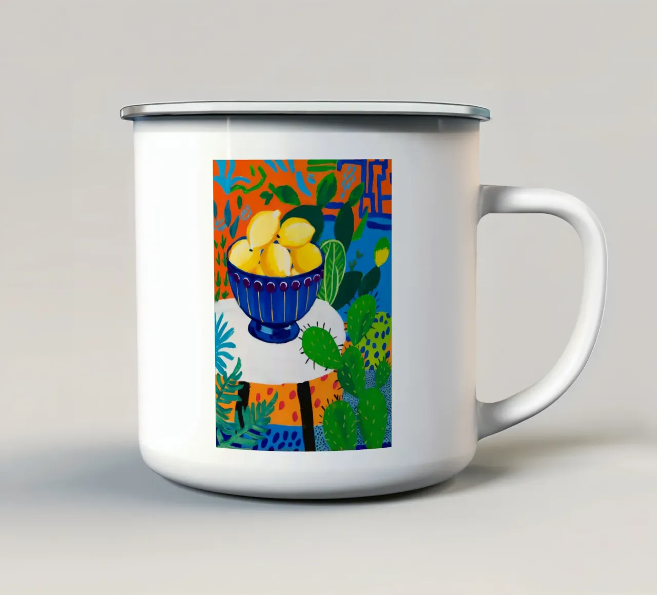 Kaktus-Zitrone-Oase Emaille Tasse von Tiga Bersama