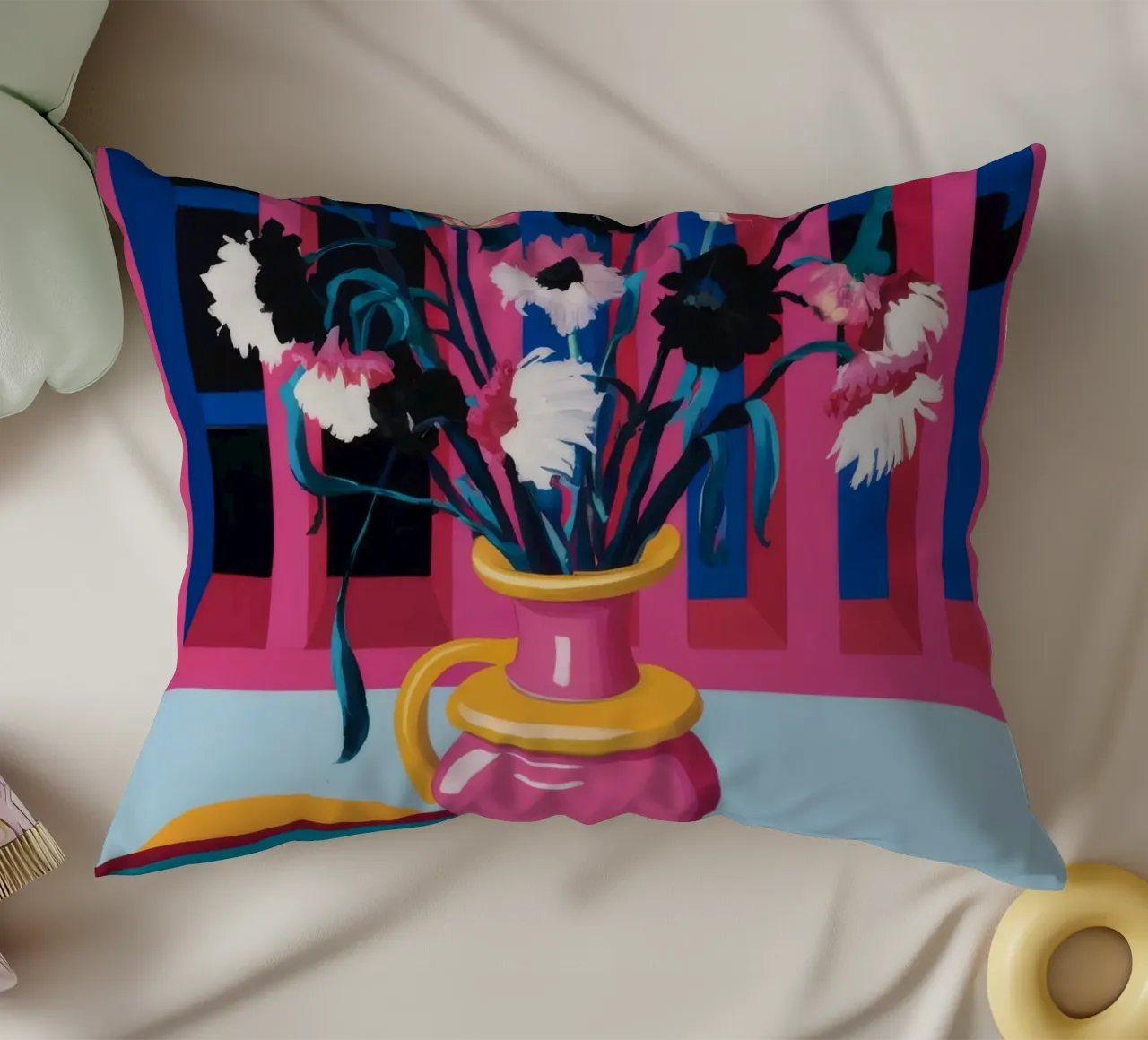 Anemoni in vaso a righe cuscino da Pan Denim