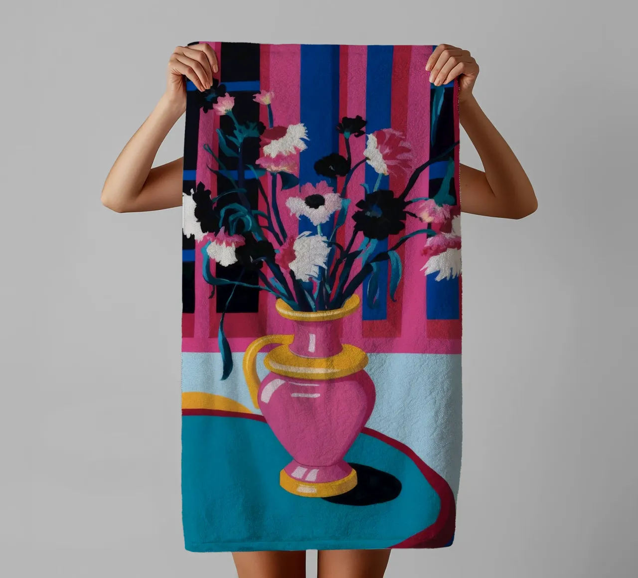 Anemoni in vaso a righe asciugamano da bagno da Pan Denim