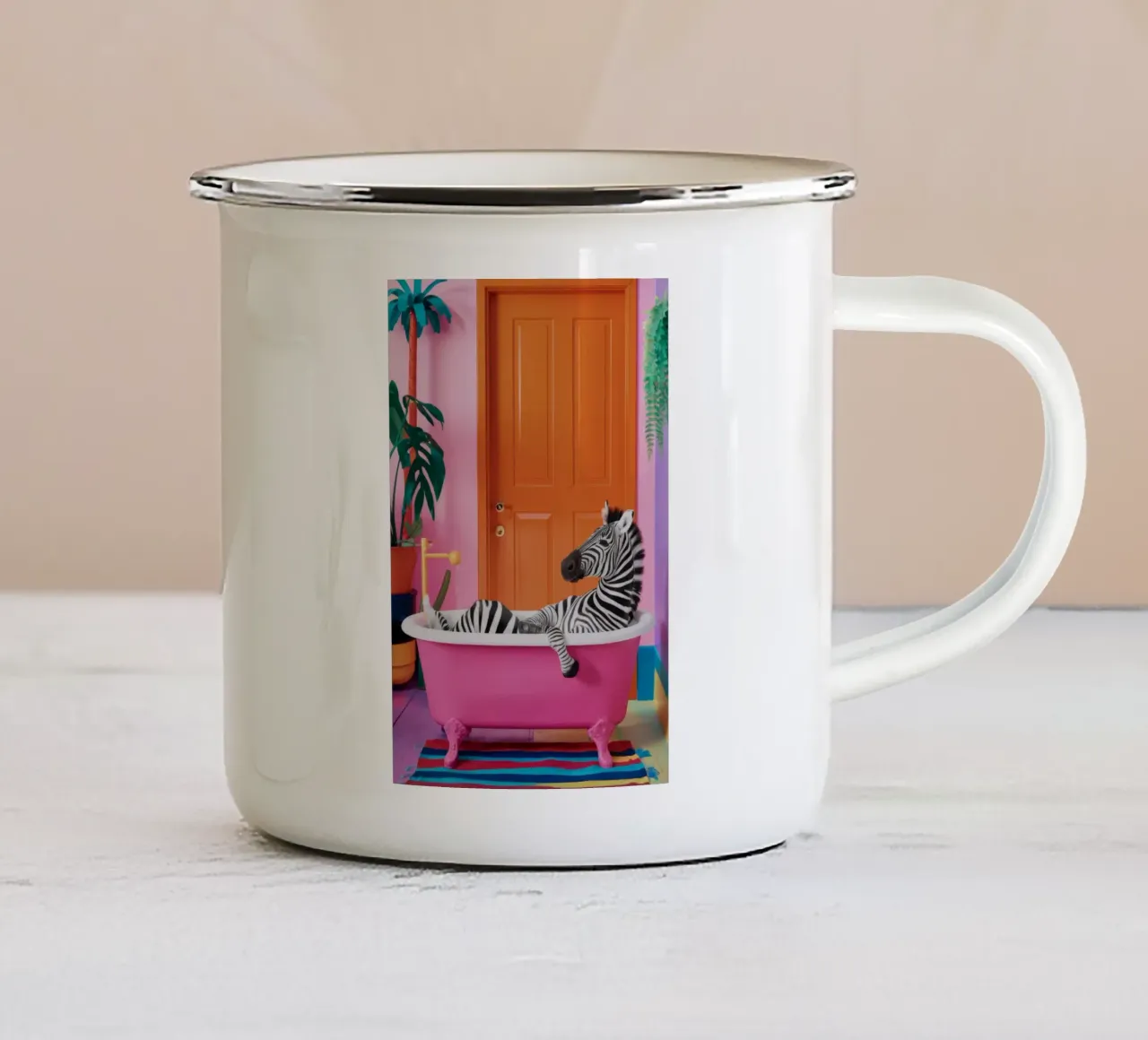 Pink Zebra Bath tazza in smalto da Haven Fantasy