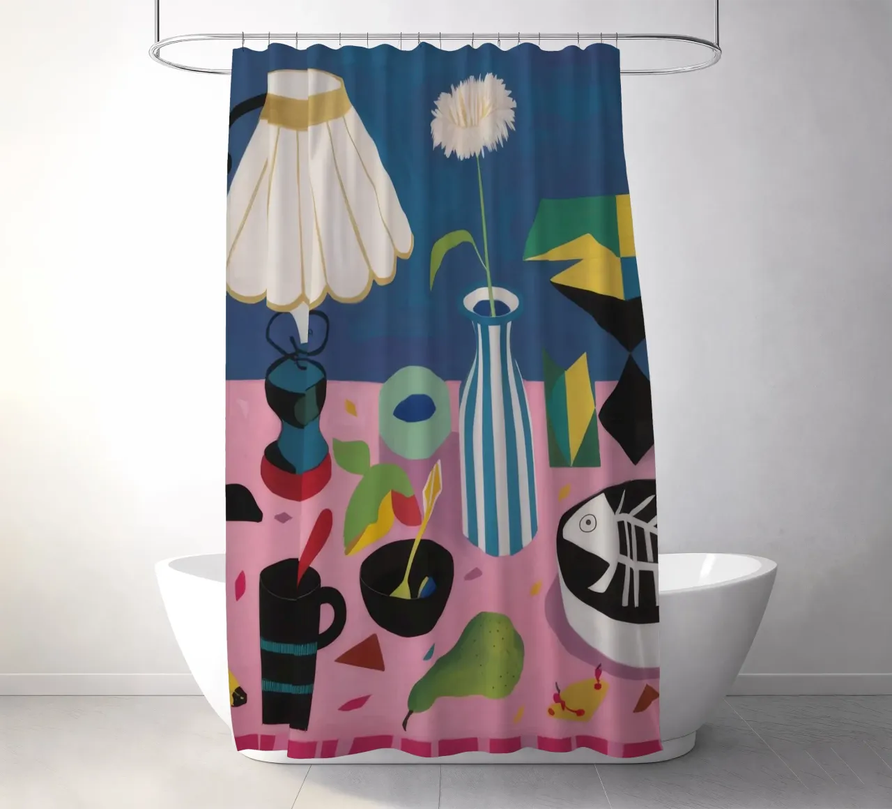 Cubist Lamp and Table shower curtain by Fable Tempa