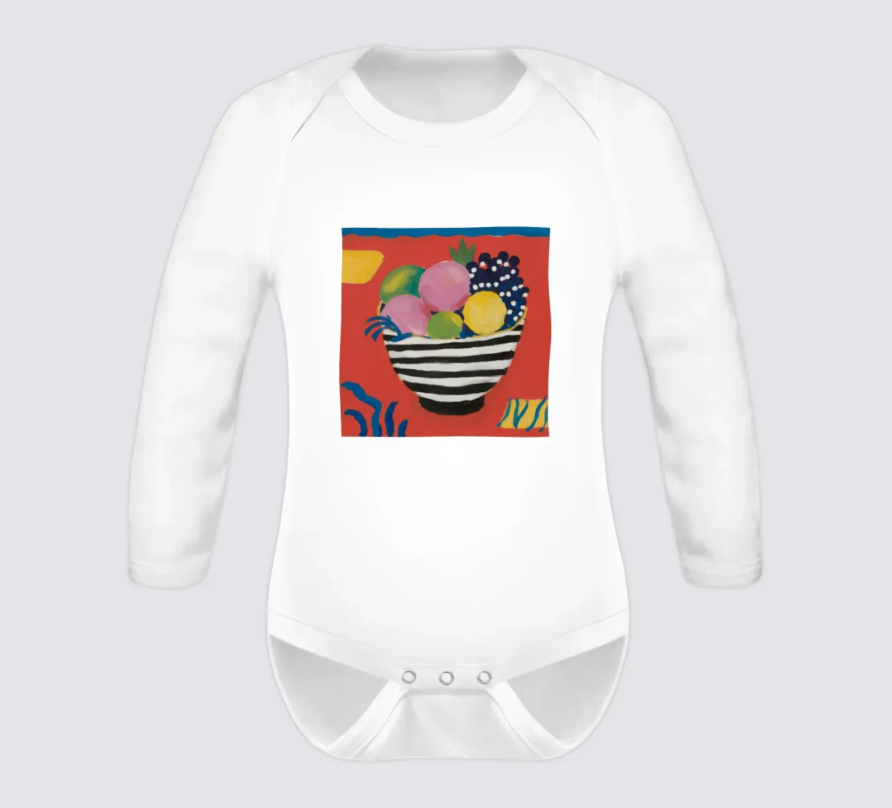 Striped Bowl Medley long-sleeve baby romper by Tiga Bersama