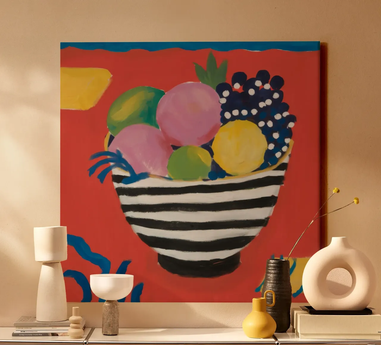 Gestreepte Kom Medley canvas met Baklijst van Tiga Bersama