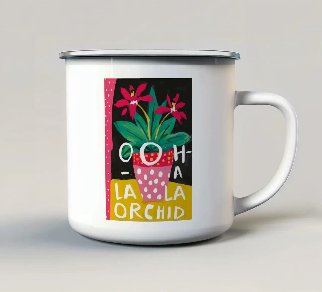 Frase Orchidea Pop tazza in smalto da Pan Denim