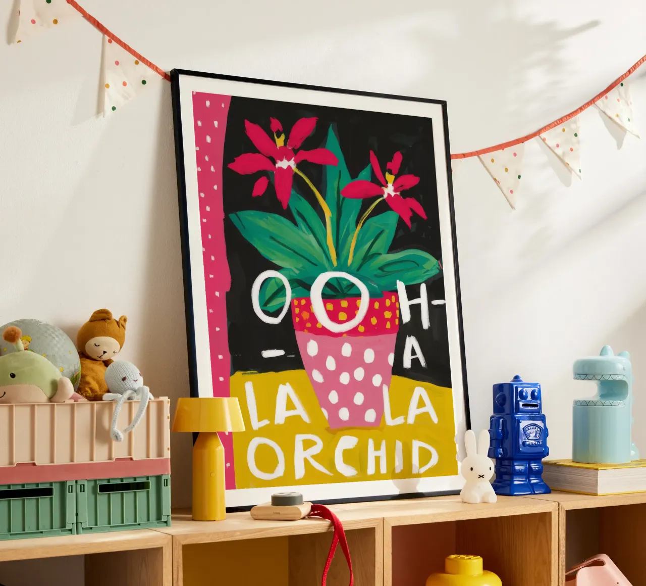 Frase Orchidea Pop poster con telaio in alluminio da Pan Denim