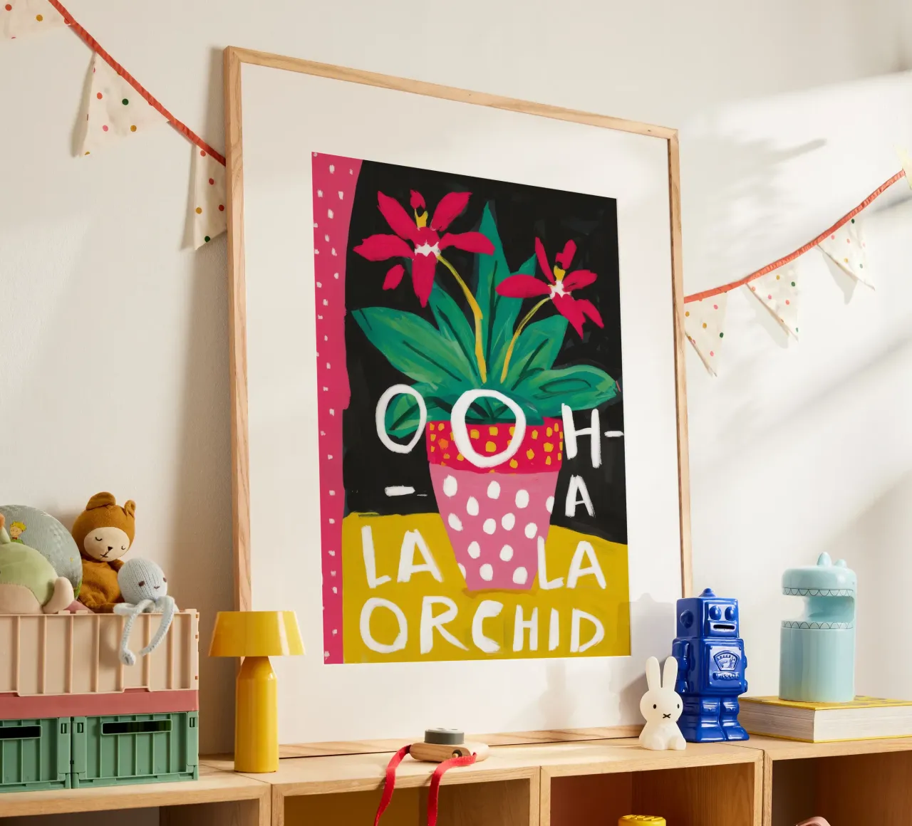 Frase Orchidea Pop poster con telaio in alluminio da Pan Denim