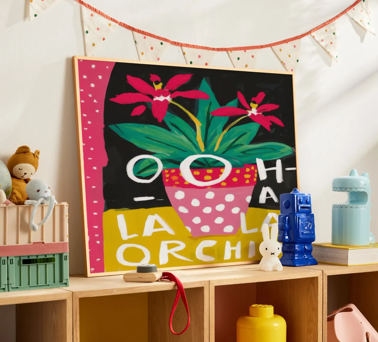 Frase Orchidea Pop poster con telaio in alluminio da Pan Denim