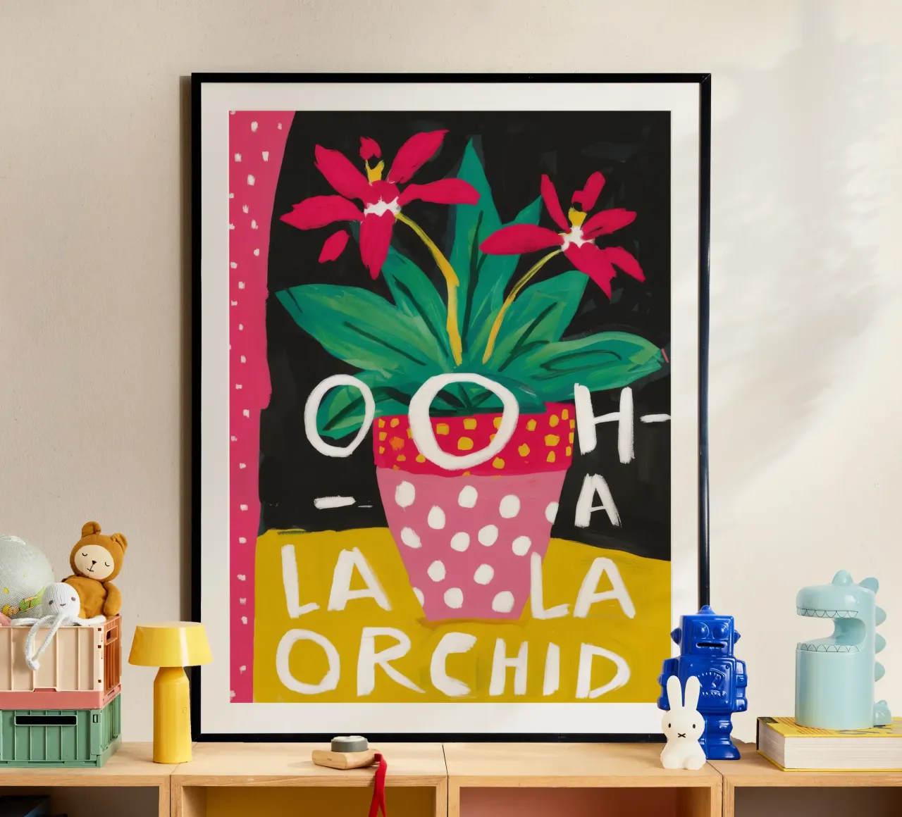Frase Orchidea Pop poster con telaio in alluminio da Pan Denim