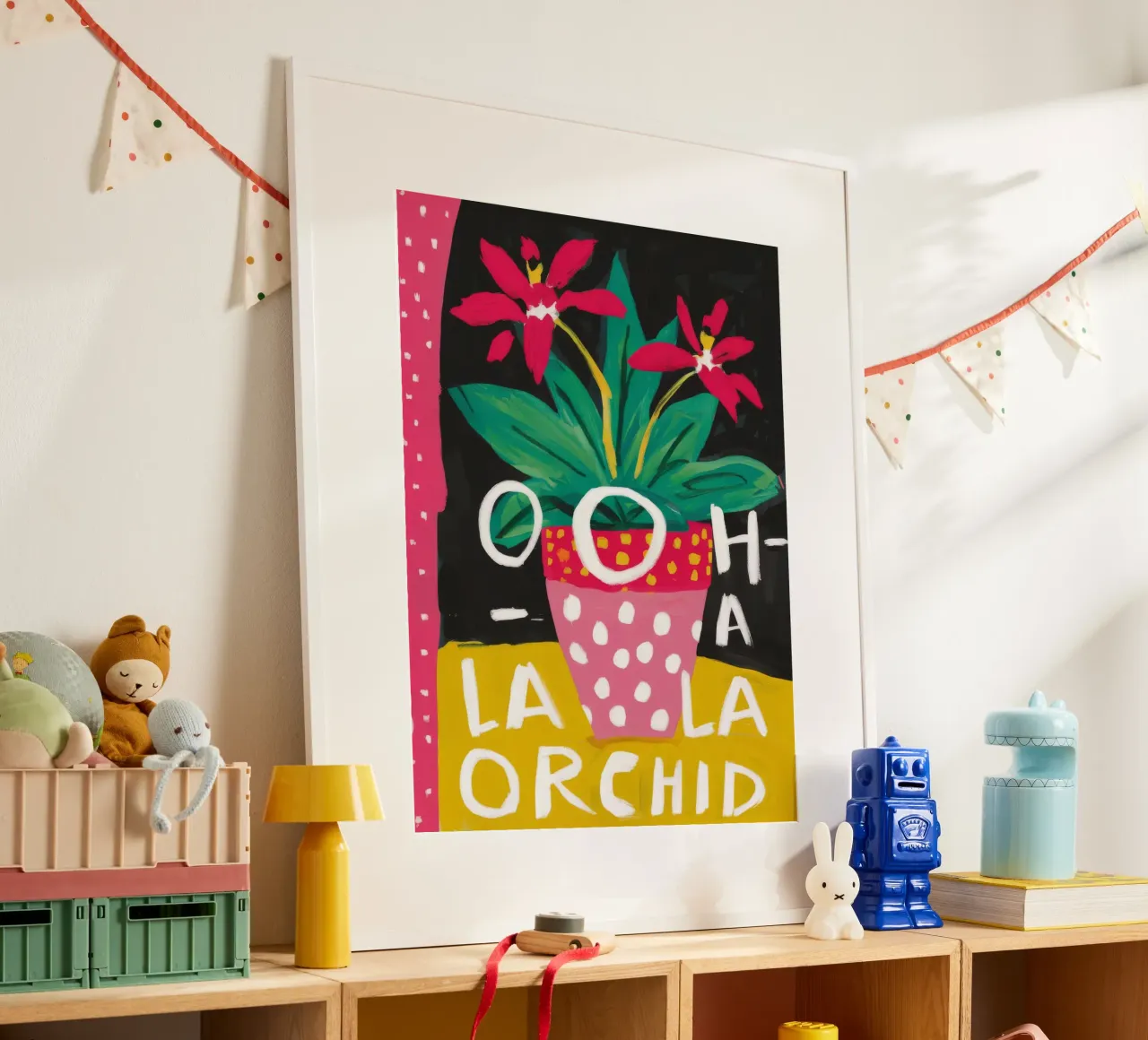 Frase Orchidea Pop poster con telaio in alluminio da Pan Denim