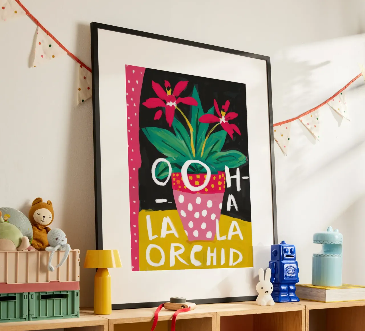 Frase Orchidea Pop poster con telaio in alluminio da Pan Denim