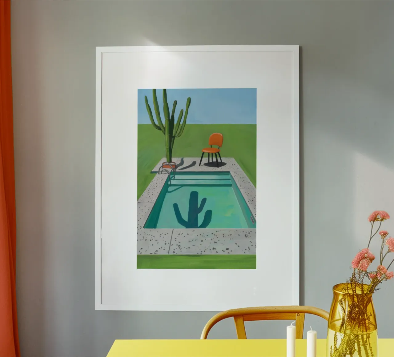 Serenità dei cactus a bordo piscina poster con telaio in legno da Pan Denim