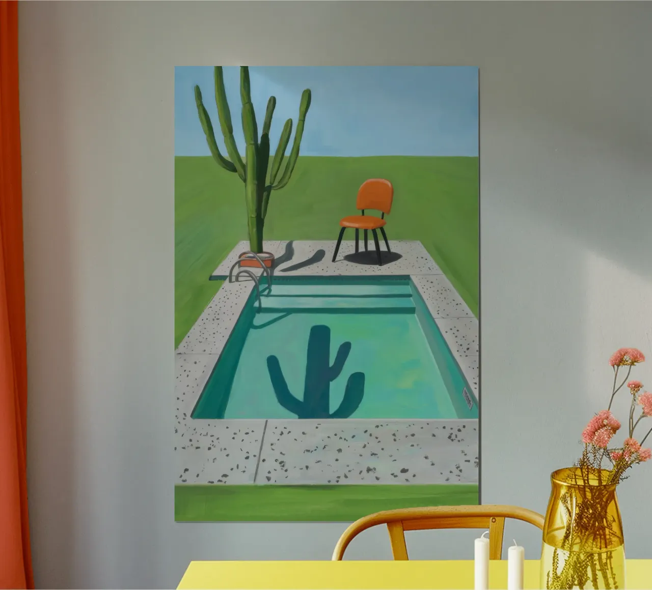 Serenità dei cactus a bordo piscina poster con telaio in legno da Pan Denim