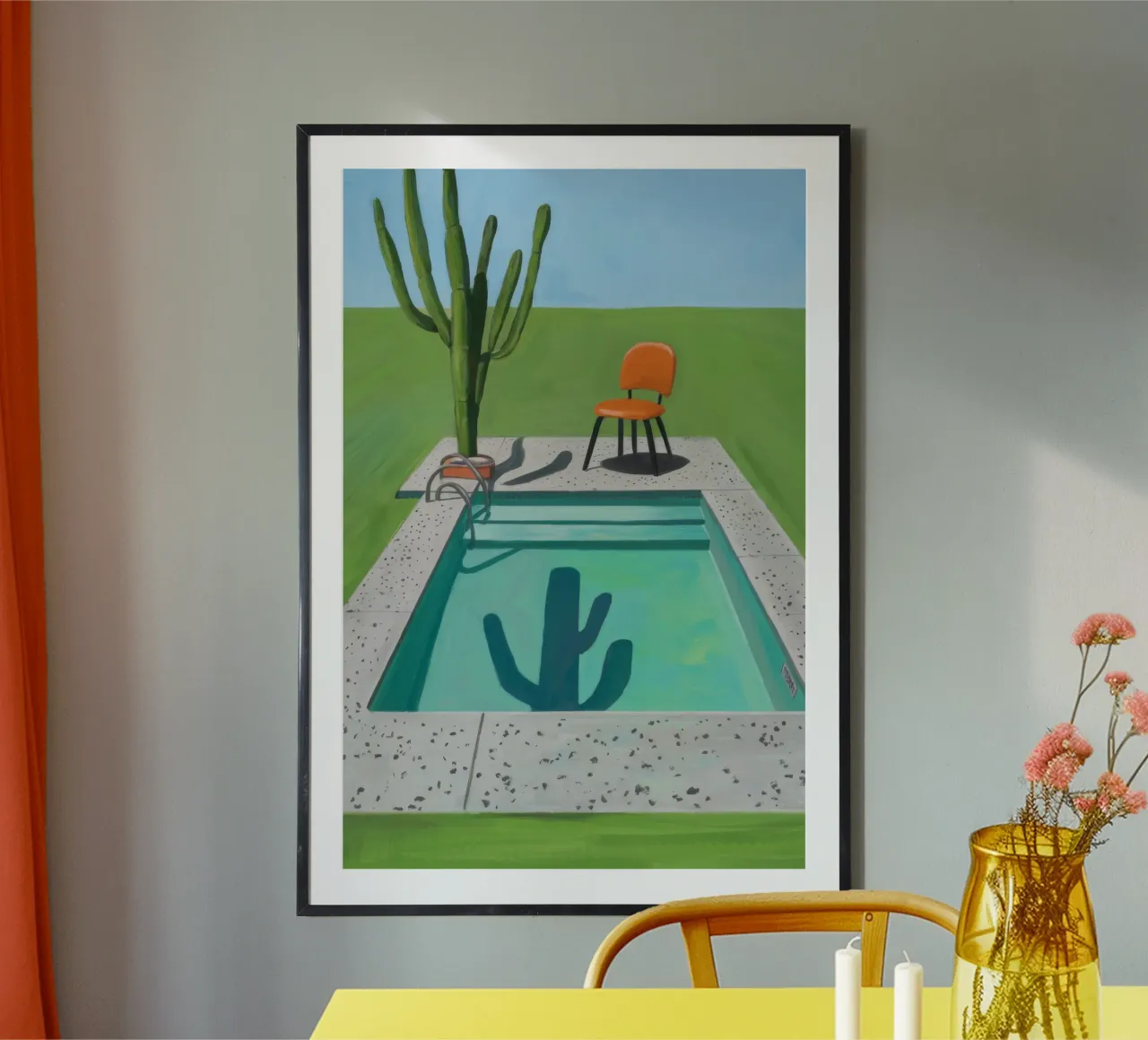 Serenità dei cactus a bordo piscina poster con telaio in legno da Pan Denim