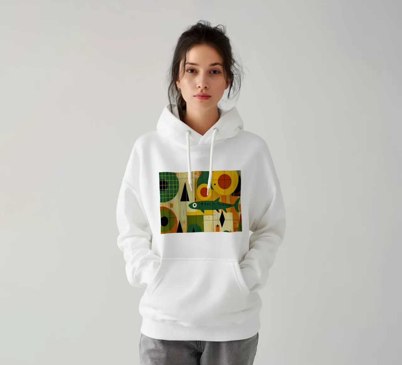 Arte astratta del pesce moderna di metà secolo felpa con cappuccio da 🥝 KIWI STORE