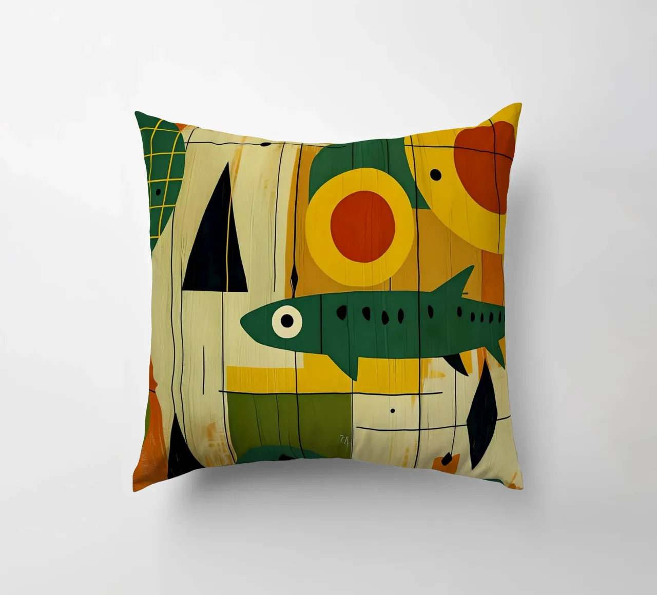 Abstract Mid-Century Modern Fish Art decorative cushion by 🥝 KIWI STORE