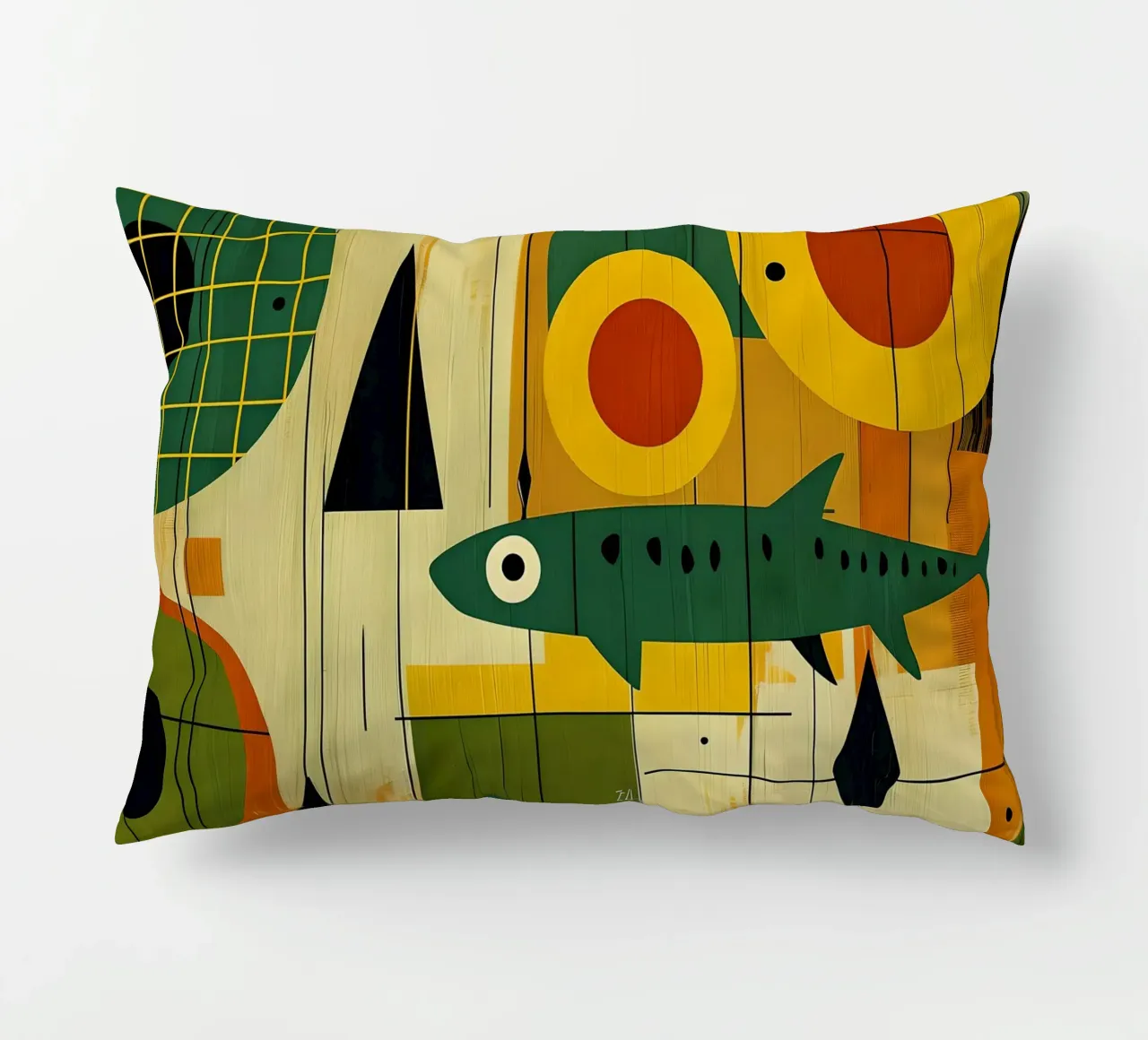 Abstract Mid-Century Modern Fish Art decorative cushion by 🥝 KIWI STORE