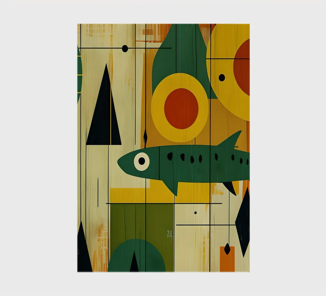 Abstrakte Fischkunst aus der Jahrhundertmitte Notizbuch von 🥝 KIWI STORE