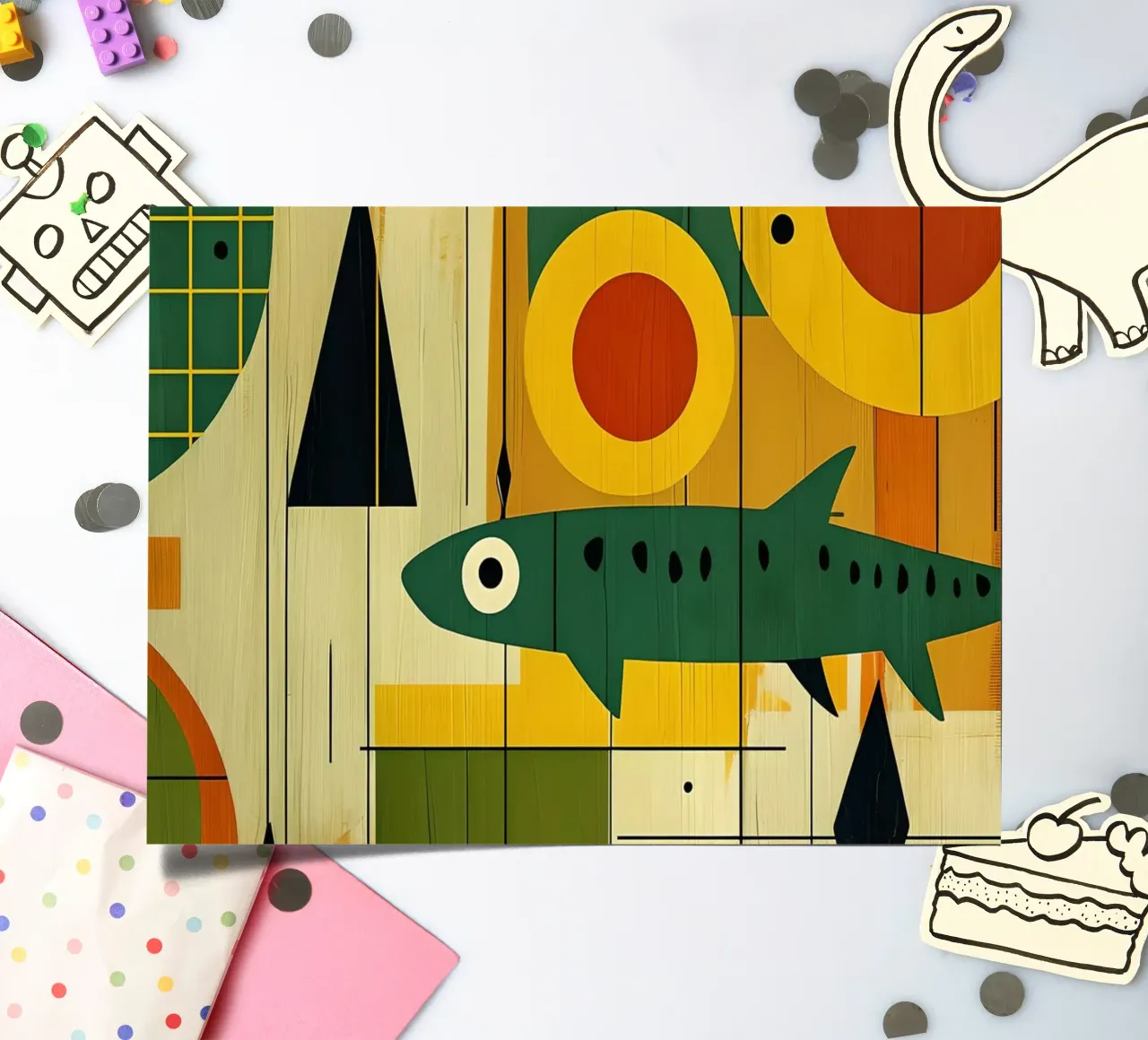 Abstracte Mid-Century Moderne Vissen Kunst stickervel van 🥝 KIWI STORE