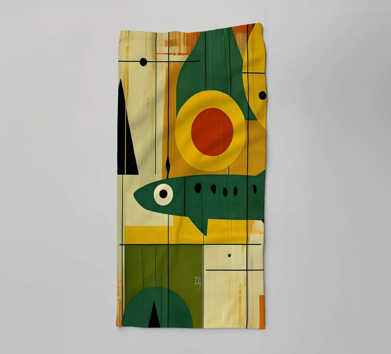 Art abstrait du poisson moderne du milieu du siècle serviette de bain de 🥝 KIWI STORE