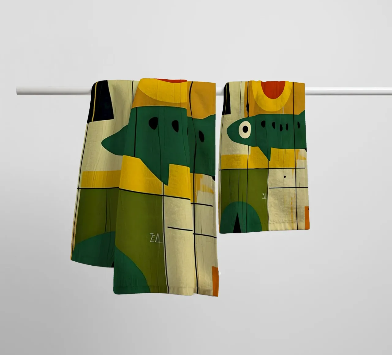 Art abstrait du poisson moderne du milieu du siècle serviette de bain de 🥝 KIWI STORE