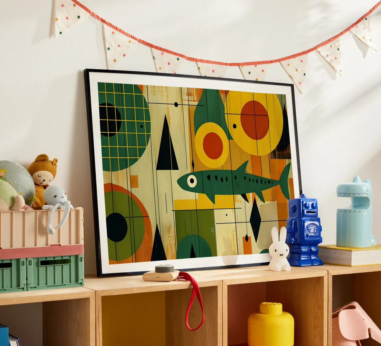 Arte astratta del pesce moderna di metà secolo poster con telaio in plastica da 🥝 KIWI STORE