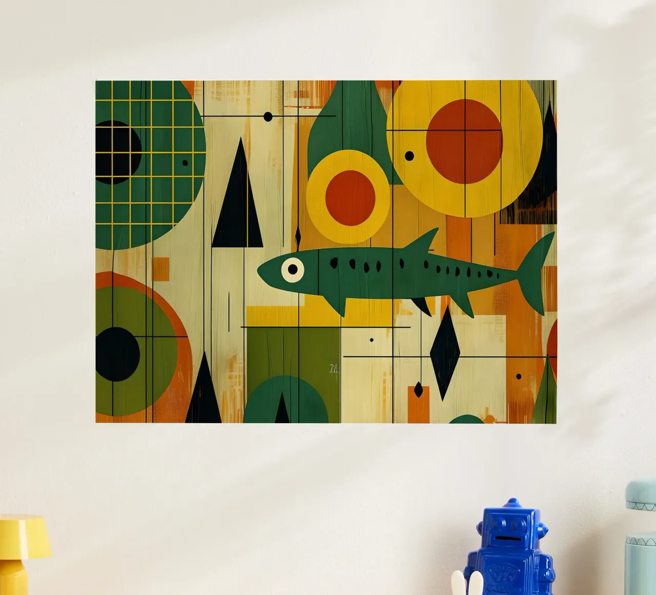 Arte astratta del pesce moderna di metà secolo poster con telaio in plastica da 🥝 KIWI STORE