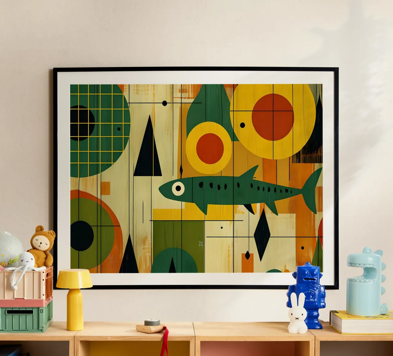 Arte astratta del pesce moderna di metà secolo poster con telaio in plastica da 🥝 KIWI STORE