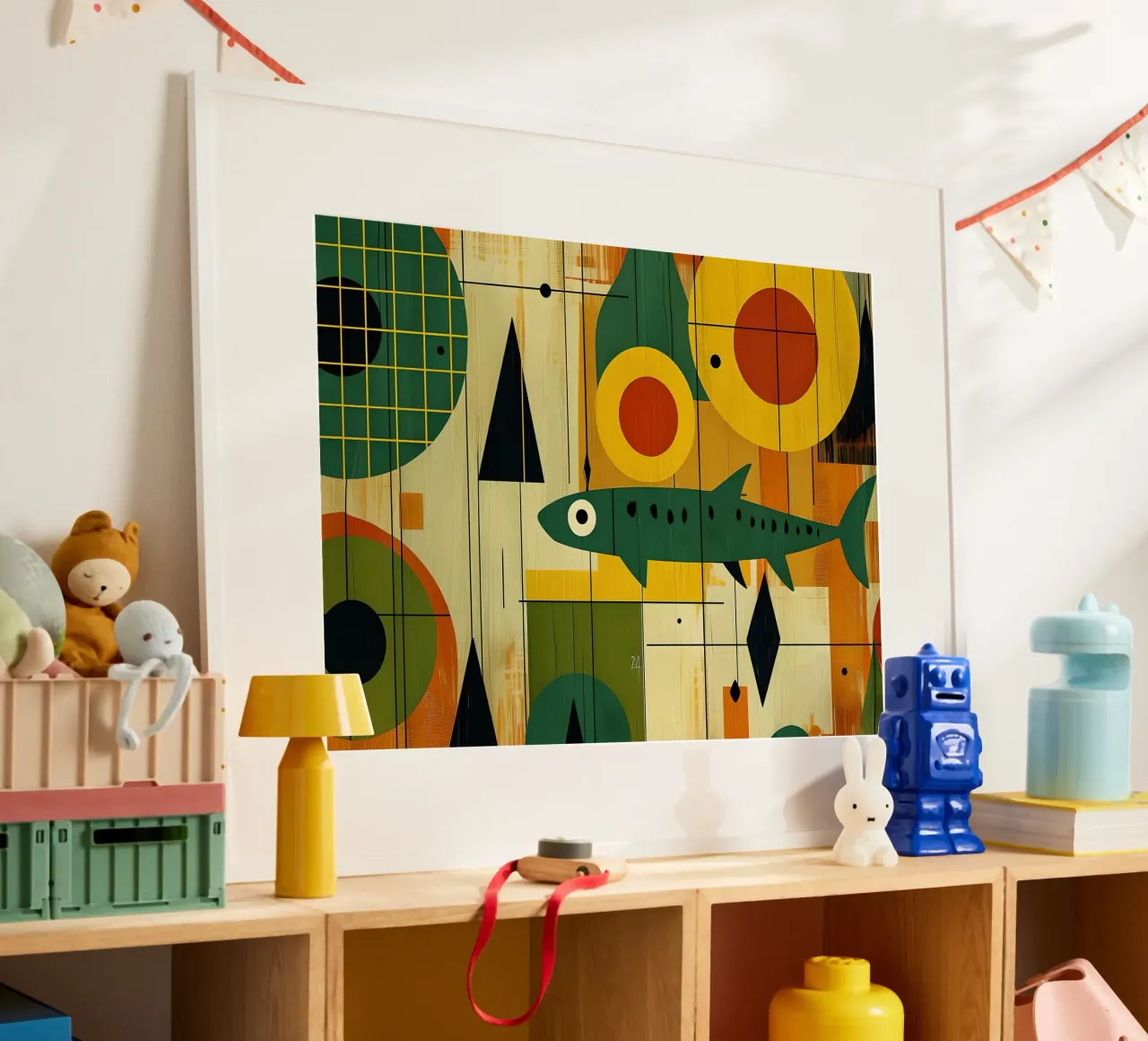 Arte astratta del pesce moderna di metà secolo poster con telaio in plastica da 🥝 KIWI STORE