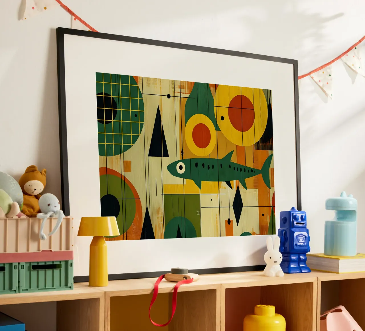 Arte astratta del pesce moderna di metà secolo poster con telaio in plastica da 🥝 KIWI STORE