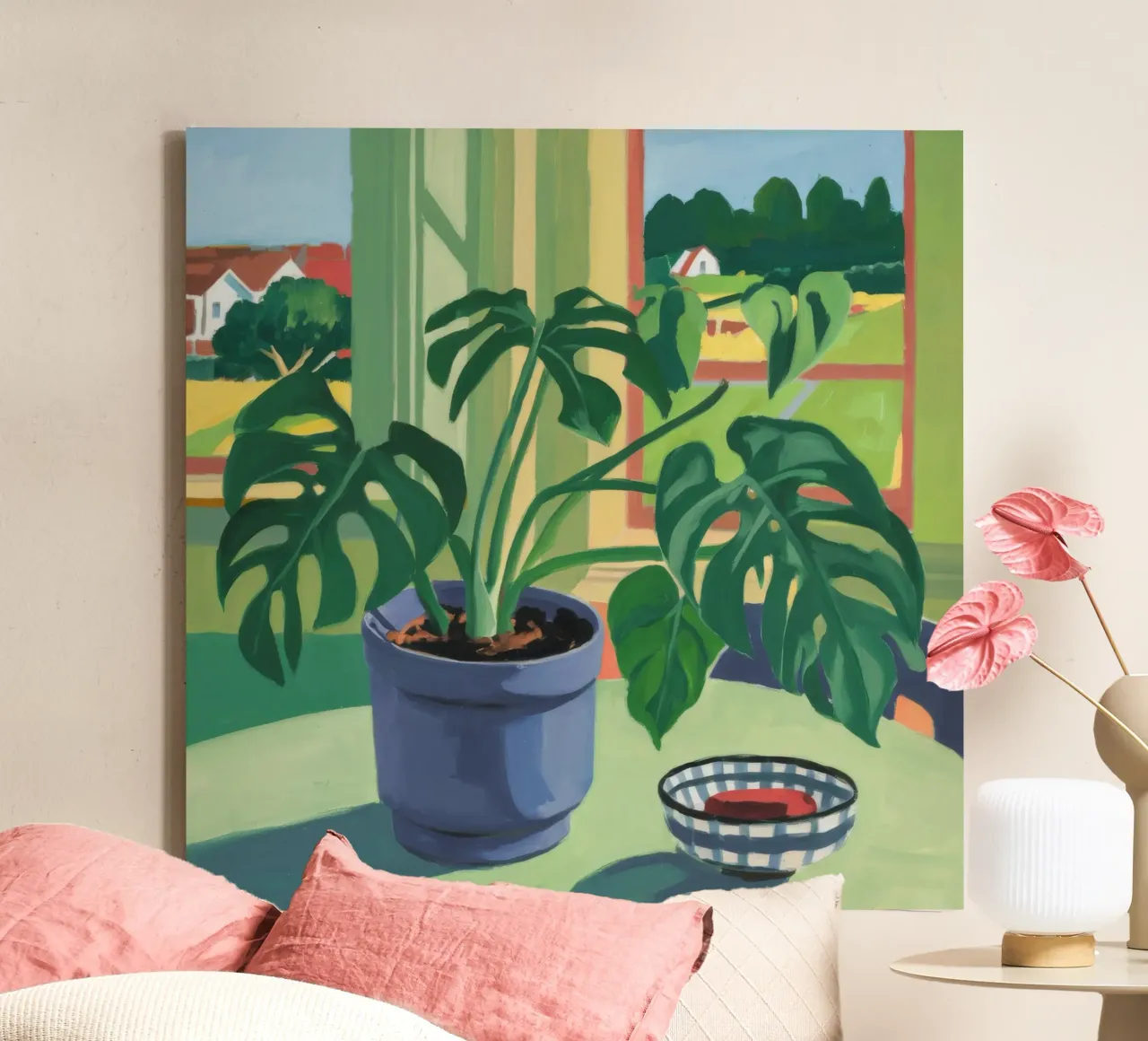 Monstera Raamtuin canvas met Baklijst van Fable Tempa