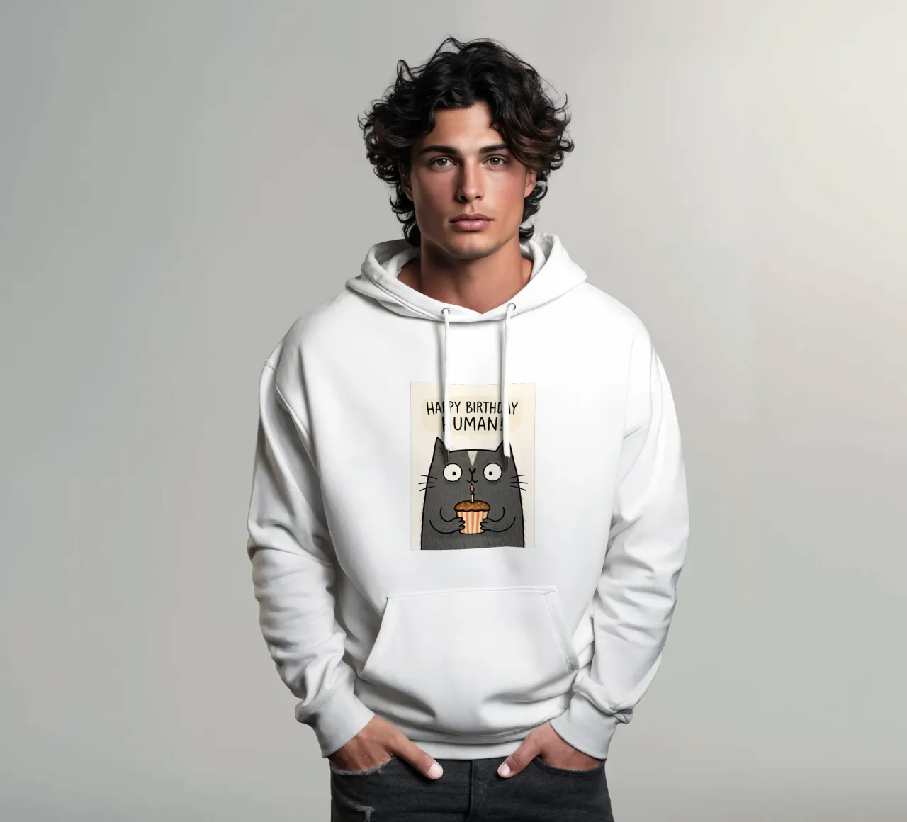 Biglietto di buon compleanno gatto umano felpa con cappuccio da 🥝 KIWI STORE