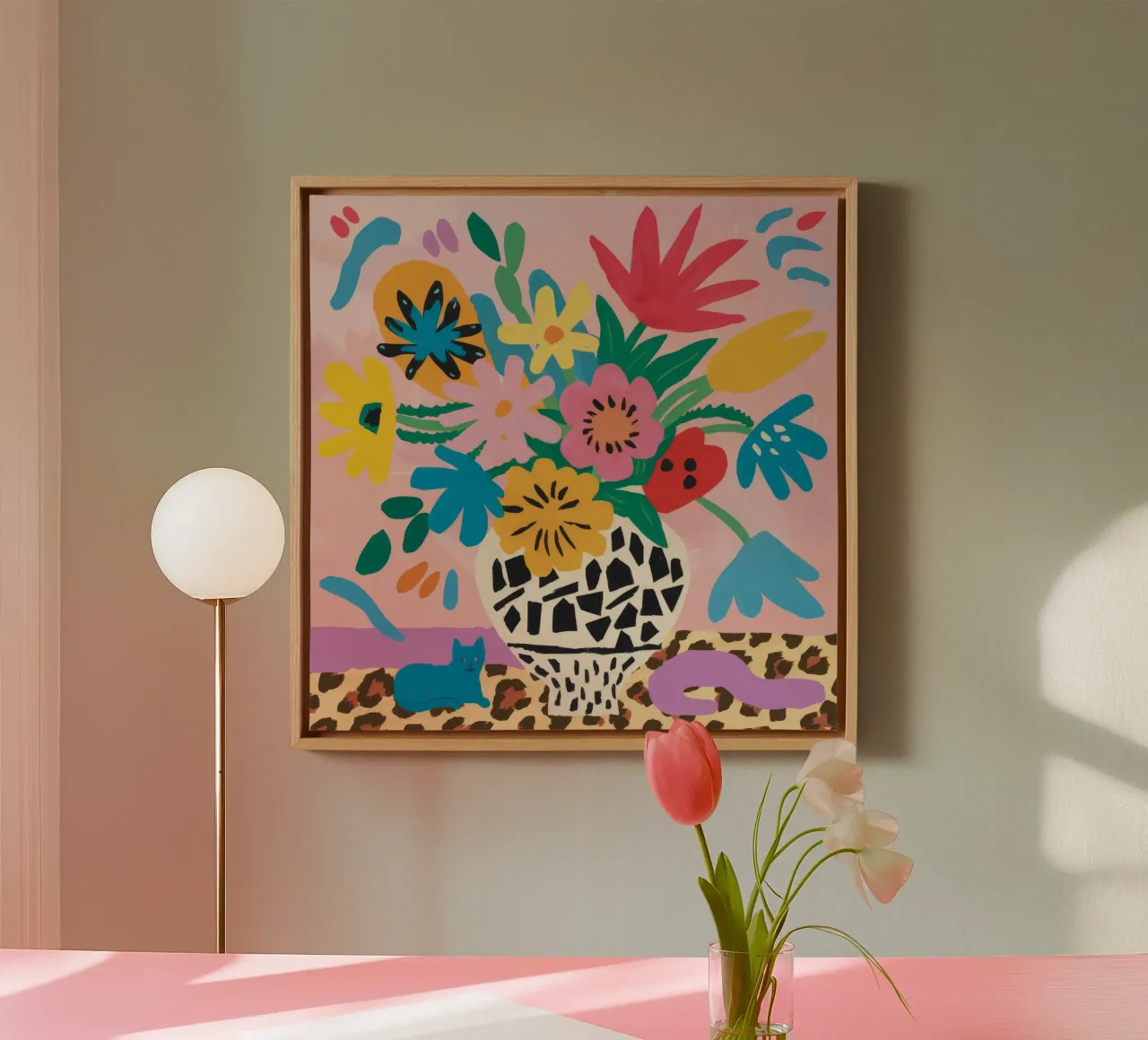 Leopard Vase Bloomfest canvas with Floater frame by Tiga Bersama
