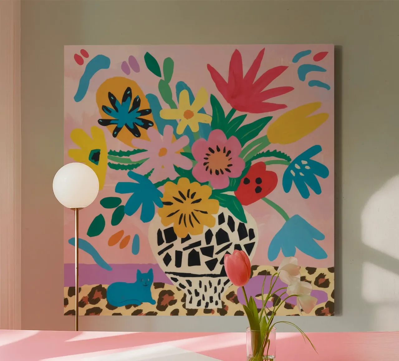 Leopard Vase Bloomfest canvas with Floater frame by Tiga Bersama
