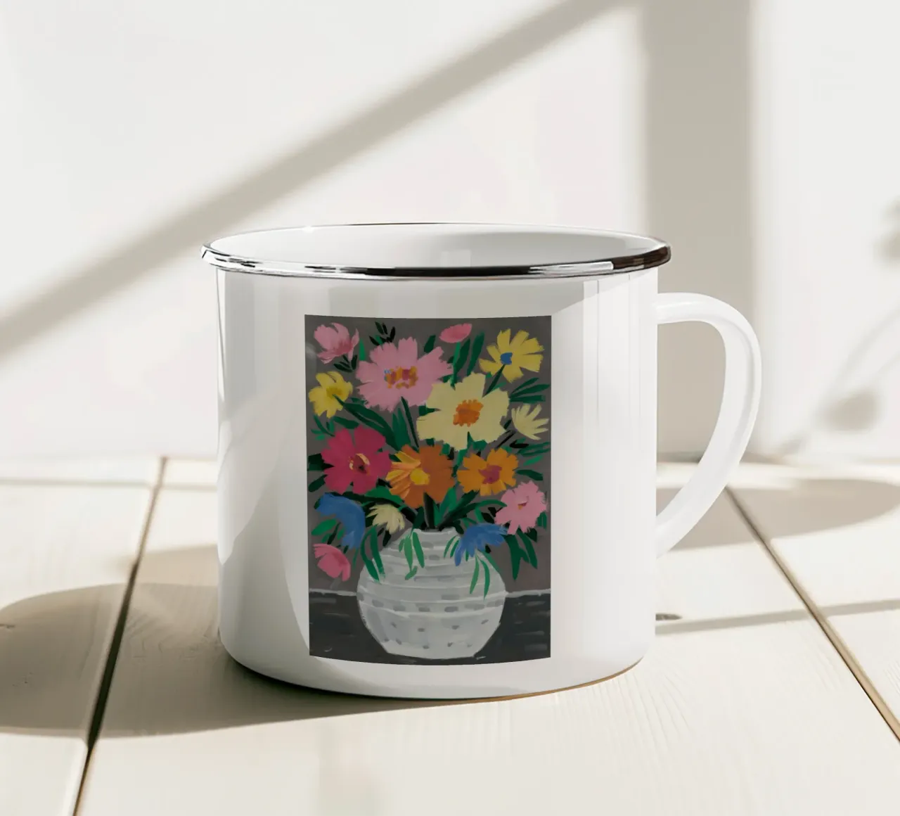 Fiori di cesto intrecciati tazza in smalto da Tiga Bersama