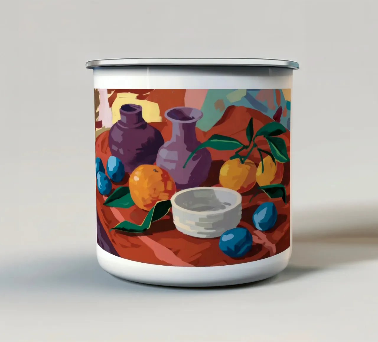 Bounty di prugne e arance tazza in smalto da Fable Tempa