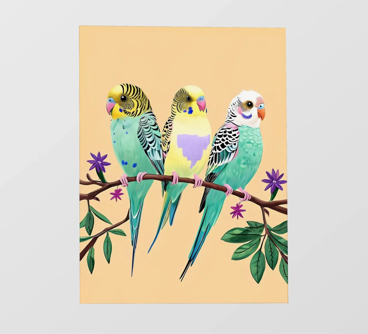 Three Colorful Budgies on a Branch pvc cover by 🎨 Point and Art