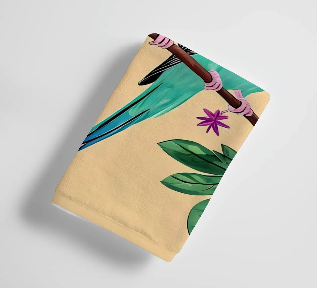 Three Colorful Budgies on a Branch towel by Point and Art