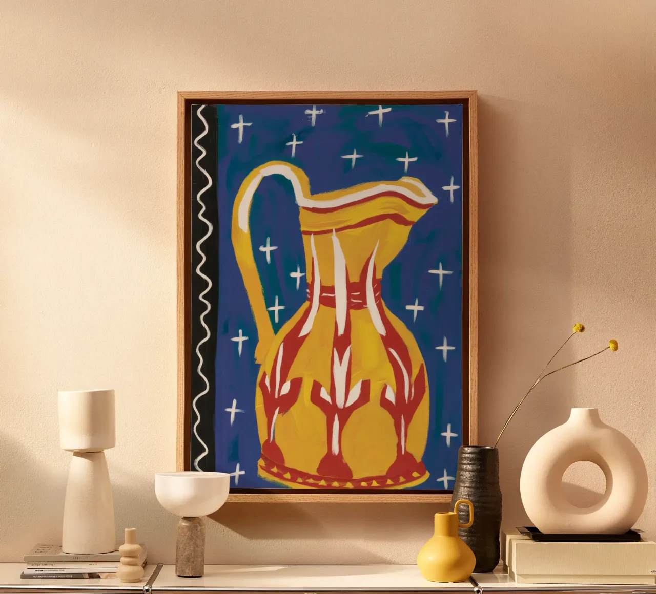 Yellow Pitcher Whimsy canvas by Pan Denim