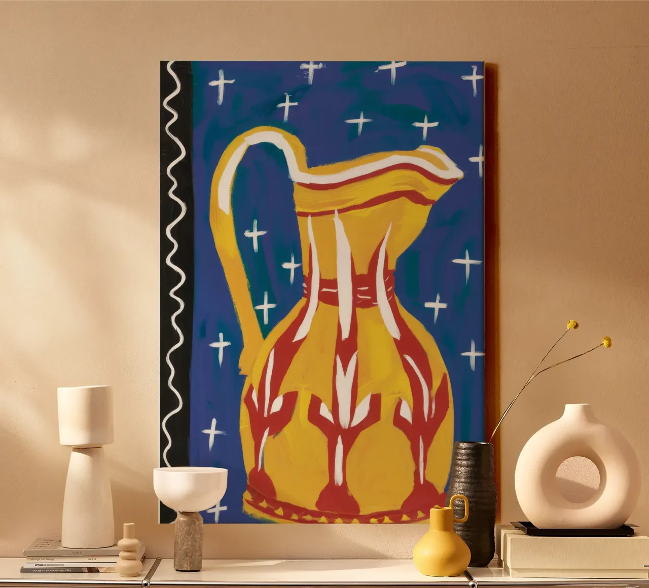 Yellow Pitcher Whimsy canvas by Pan Denim