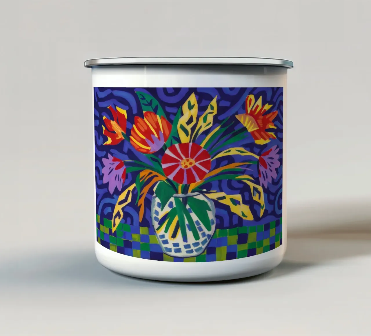 Tropical Bloom Tapestry enamel mug by Pan Denim