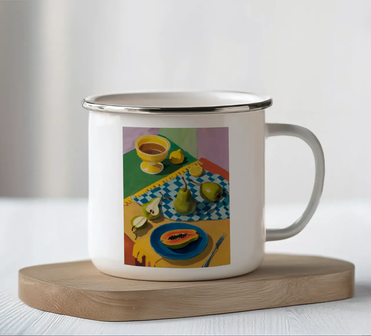 Duetto di pere e papaya tazza in smalto da Fable Tempa