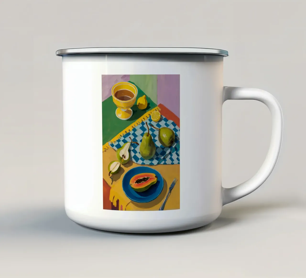 Duetto di pere e papaya tazza in smalto da Fable Tempa