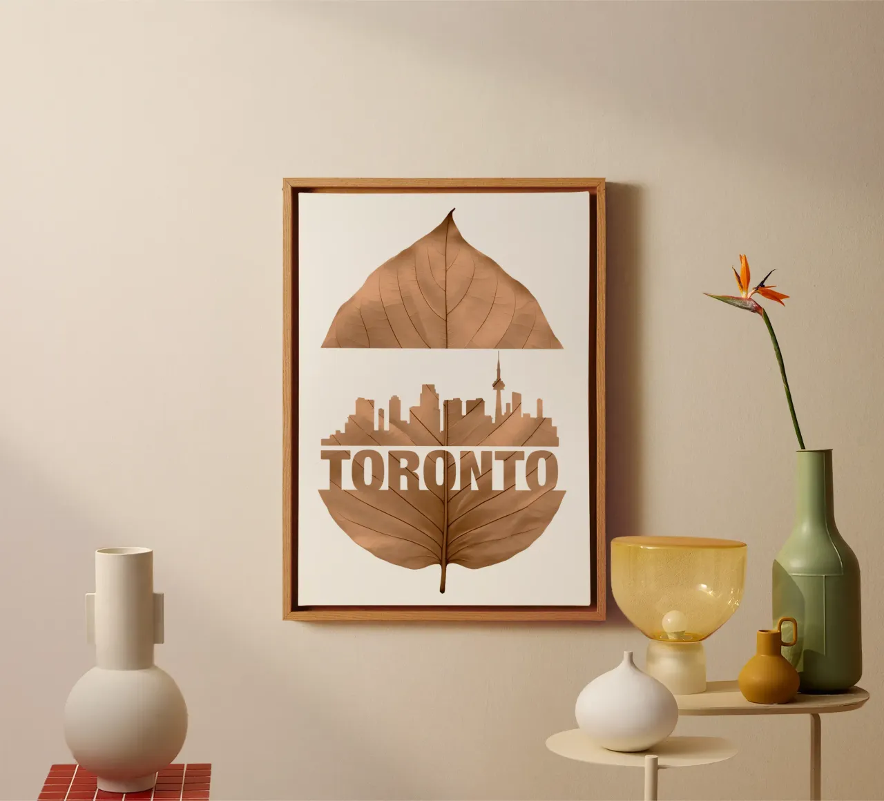 ilustrazione di taglio della foglia dello skyline della città di toronto tela con Cornice a cassetta da kahfiza