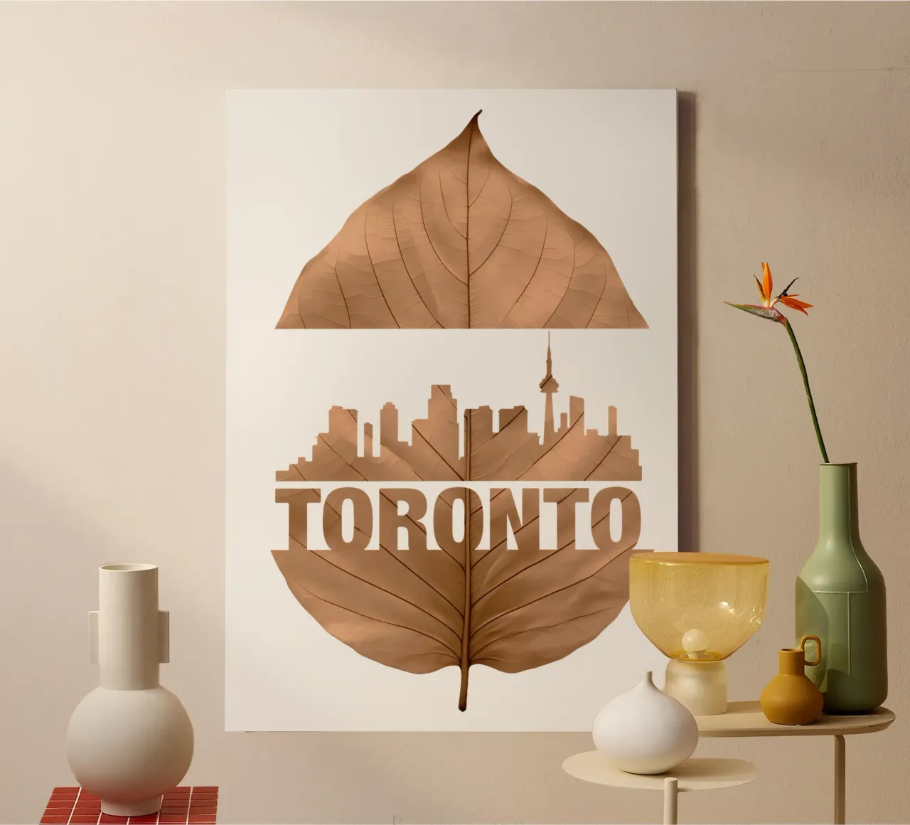 ilustrazione di taglio della foglia dello skyline della città di toronto tela con Cornice a cassetta da kahfiza
