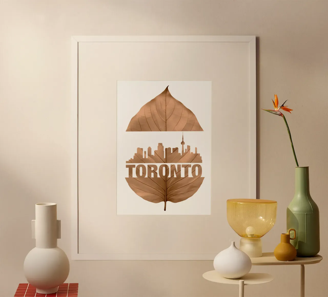 ilustrazione di taglio della foglia dello skyline della città di toronto poster da kahfiza