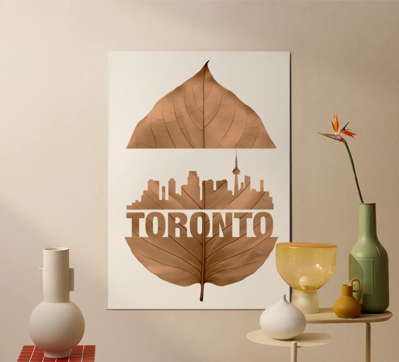 ilustrazione di taglio della foglia dello skyline della città di toronto poster da kahfiza