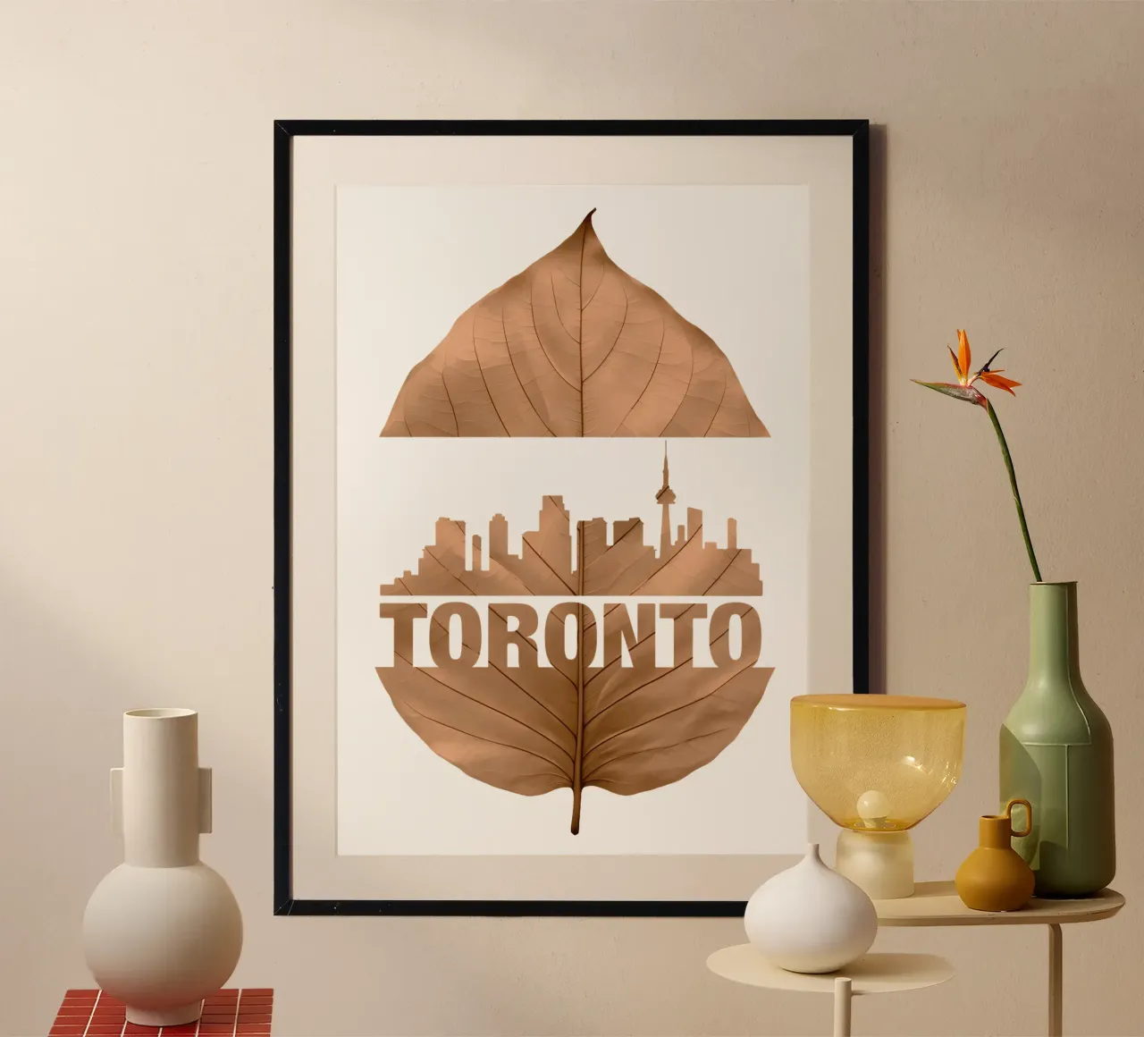 ilustrazione di taglio della foglia dello skyline della città di toronto poster da kahfiza