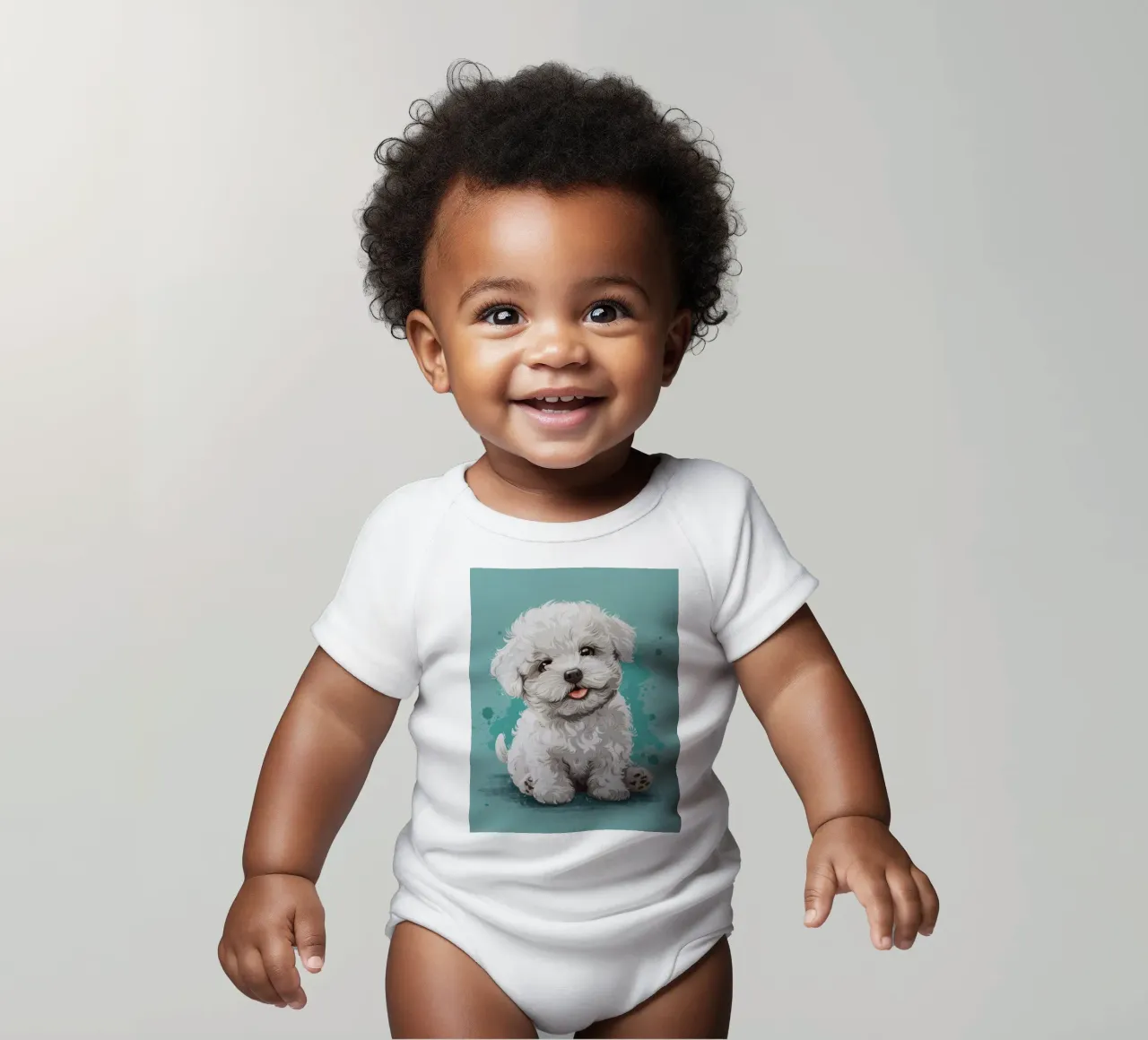 Un soffice compagno: L'adorabile fascino di un Bichon Frise body neonato maniche corte da DesignDoodle