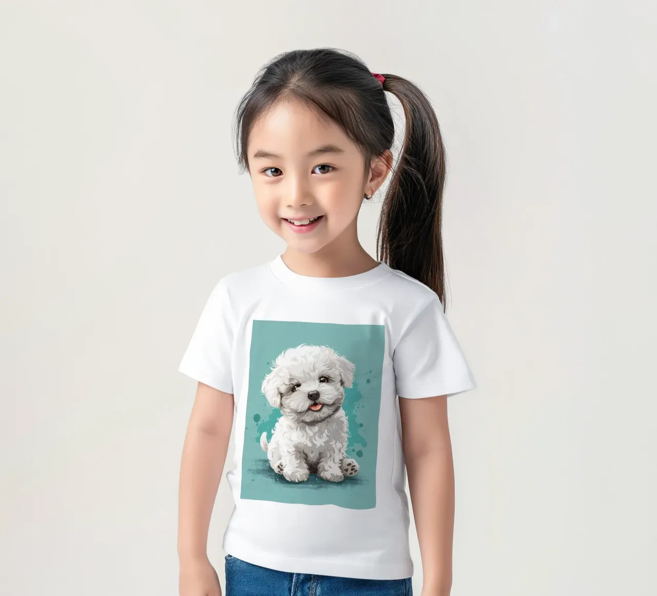 Fluffy Companion: A Bichon Frise's Adorable Charm kids t-shirt by DesignDoodle