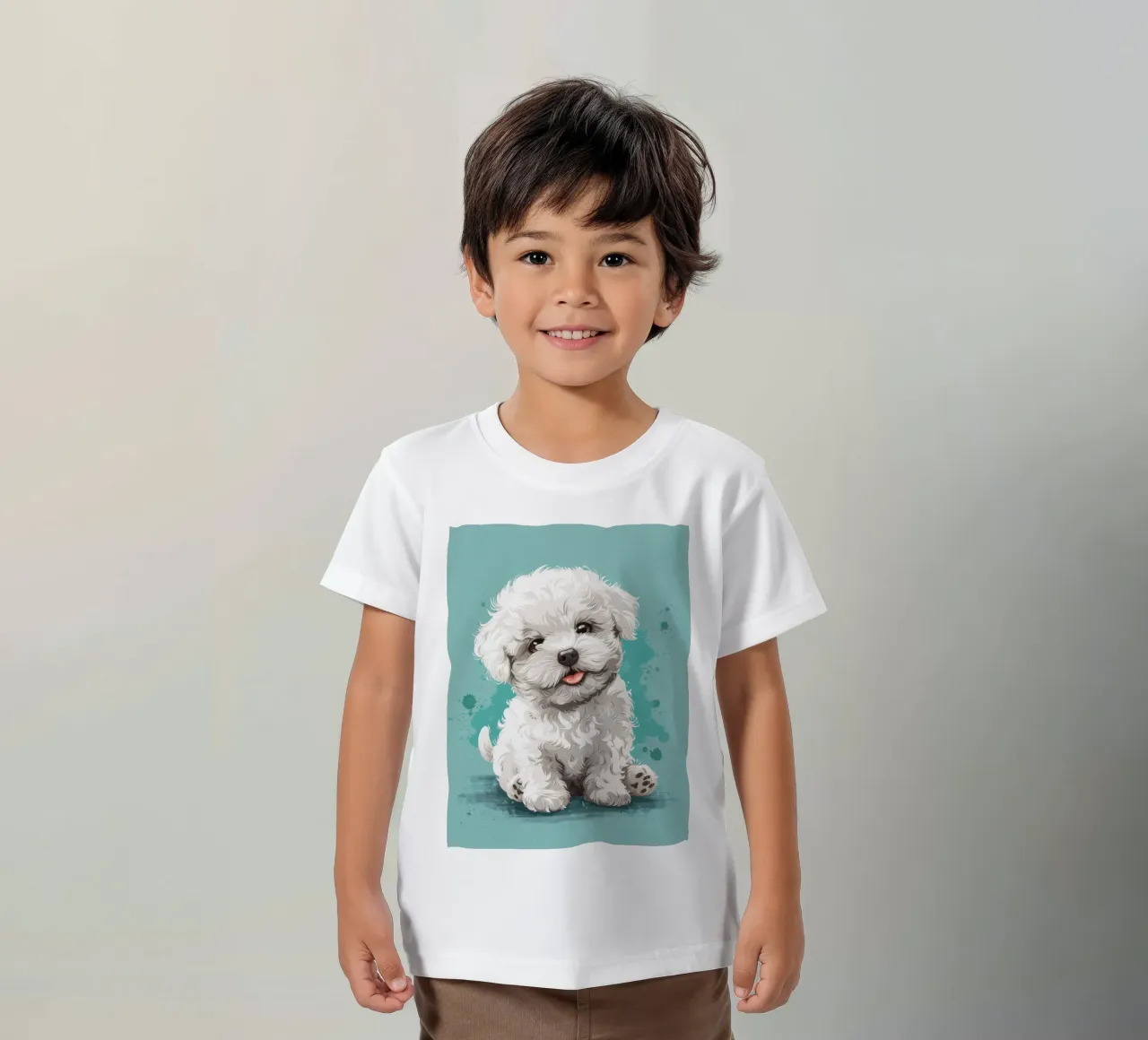 Fluffy Companion: A Bichon Frise's Adorable Charm kids t-shirt by DesignDoodle